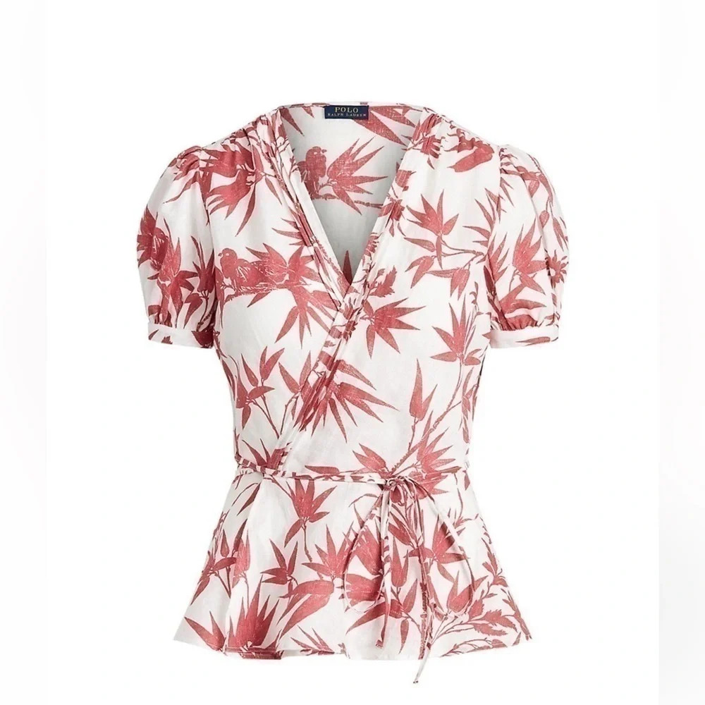 NWT Polo Ralph Lauren Floral linen Print Wrap Top Womens Sz M